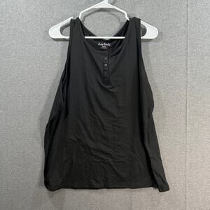 AnyBody Brushed Jersey Henley Tank Jet Black, X-Large